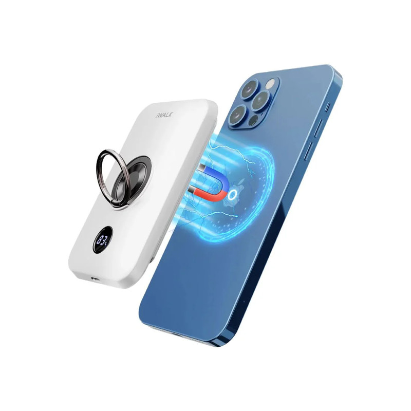 iWalk Power Grip 6000mAh 15W Magnetic Power Bank -  White - مزود طاقة